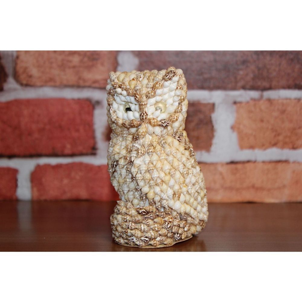 Vintage Owl Seashell Art Statue Figurine Shells